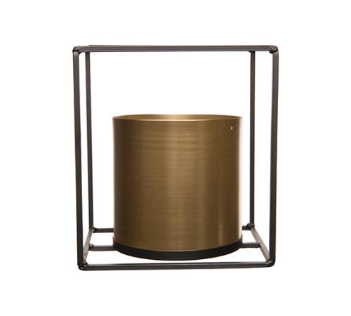 Емкость декоративная золотого цвета на черном основании, D10 X H10CM / 14,5X11XH16CM, металл